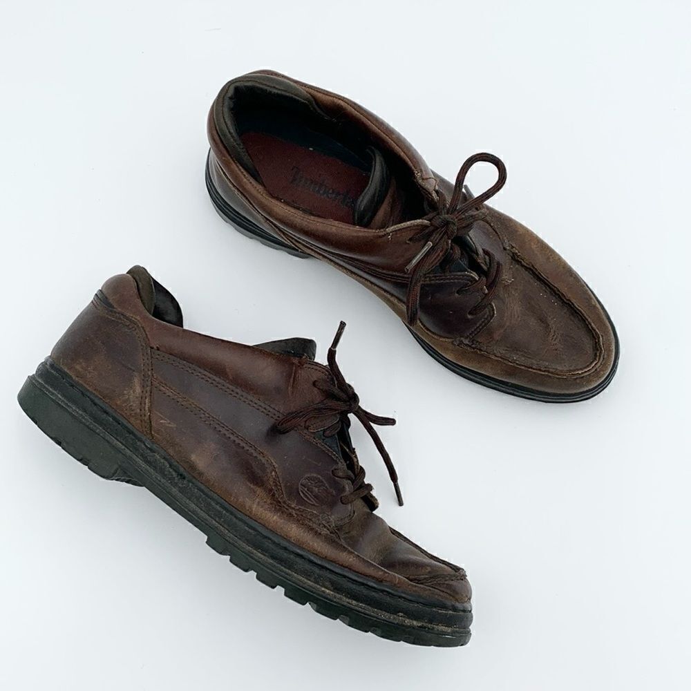 Vintage Timberland brown leather lace up boat shoes